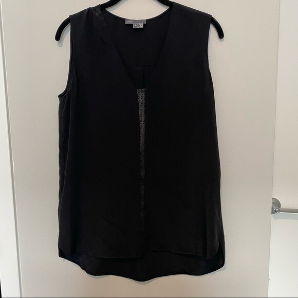 Vince Black Tank Top Silk Perforated Lamb Leather Classic Minimalist Medium - Picture 2 of 7